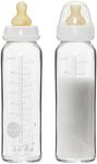 HEVEA Standard Neck Glass Baby Bottles - Medium Flow Anti Colic Baby Bottles 3-24 Months - Eco-Friendly, BPA-Free, Two-Pack (8 Oz)