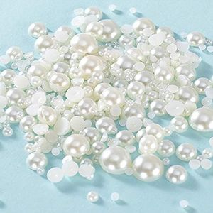 Lifestyle-cat Half Pearl Beads 115pcs 3 Sizes Half Flatback Round Pearl Bead Loose Beads 8mm/10mm/12mm for DIY Crafts (Ivory)