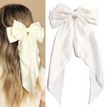 GRACIOUS MART Women Vintage Satin Silk Two-Layers Ribbon Bow Hair Clip Bowknot French Barrettes Handmade Hair Accessories For Party, Pack of 1 (White)
