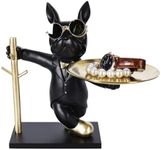 Resin Bulldog Tray Statue Storage Key Holder Candy Jewelry Earrings Tray Piggy Bank Tray Suitable for Home Decor Modern Animal Sculpture Table Decor (Black-3)