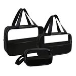 Travel Toiletry Bag 3 Pack/Size Waterproof Clear PVC and PU Splicing Cosmetic Bag Hanging Makeup Organizer Bag Portable Travel Bag for Bathroom, Vacation (Black)