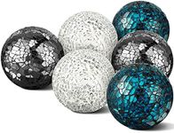 Decorative Ball Set 6.5cm/ 2.5 Inch Mosaic Glass Orbs Sphere Glass Centerpiece Balls Decorative Glass Balls for Bowls Vases Tables Wedding Party (Silver, Turquoise, Black, 6 Pieces)