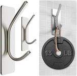 GLUIT Adhesive Towel Hooks for Bathroom Wall Hooks for Hanging Heavy Duty Coat Rack Sticky Hanger for Door Holder Durable Stainless Steel Chrome- 2 Pack