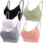 BQTQ 5 Pieces Camisole Bras for Women V Neck Camisole Bralettes Seamless Sleeping Bra with Straps and Removable Pads for Women Girls (Black, White, Grey, Pink, Green, XL)