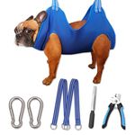 OVTEXZOG Dog Grooming Hammock Harness, Dog Sling for Nail Clipping/Trimming,Pet Grooming Restraint Bag with Nail Clippers Trimmer,Dog Grooming Supplies Kit for Claw Care (Medium 45LB Max/Blue)