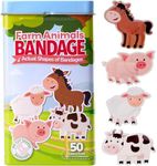 BioSwiss Bandages, Farm Animal Shaped Self Adhesive Bandages, Latex Free Sterile Wound Care, Fun First Aid Kit Supplies for Kids, 50 Count