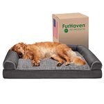 Furhaven Pet Bed for Dogs and Cats - Luxe Fur and Performance Linen Sofa-Style Egg Crate Orthopedic Dog Bed, Removable Machine Washable Cover - Charcoal, Jumbo (X-Large)