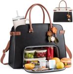 LOVEVOOK Lunch Tote Bag for Women, Insulated Lunch Bag with 17.3 Inch Laptop Compartment, Expandable Leather Work Tote with 40oz Tumbler Pocket, Office Bag for Teacher Nurse Travel