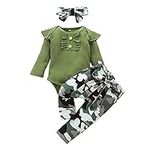 3 Pcs Baby Girl Camouflage Clothes Infant Girl Ruffles Long Sleeve Outfits Newborn Girl Camo Romper Jumpsuit 6-12 Months