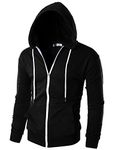 OHOO Mens Slim Fit Long Sleeve Lightweight Zip-up Hoodie with Kanga Pocket/DCF002-BLACK-M