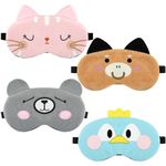 Sleep Mask for Kids 4 Pieces Cute Animal Eye Mask Soft Sleeping Eye Shade Night Sleeping Eye Mask Adjustable Elastic Sleeping Mask for Women Children Girls and Adult