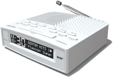 AZATOM Horizon DAB Digital Bedside FM Radio Alarm Clock - Bluetooth - Battery - USB Rapid Charge - Mains Powered (White)
