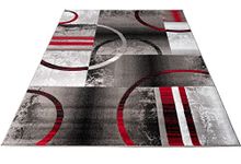 LaDole Rugs Red Grey Geometric Modern Minimalist Abstract Area Rug for Living Room, Bedroom, Hallway, Dining Area | 5x8 (5'2" x 7'5")