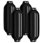 COSTWAY 4 X Black/Navy Boat Fenders, 5.5" x 20" Ribbed Twin Eyes Boat Fenders, Inflatable Boat Bumper Set for Pontoon Boat, Sailboat and Speedboat (Black)