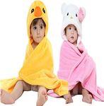 First Kick Baby Blankets Newborn Combo Pack of Super Soft Bathrobe Baby Wrapper Durable Fleece Polyester Cum Baby Bath Towel for Boys Girls (80cm x 80cm, 0-6 Months) Pack of 2 Yellow Duck Yellow Kitty