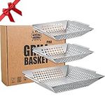 3 Pack Grill Basket Set - Grill Baskets for Outdoor Grill, Heavy Duty Stainless Steel Vegetable Grill Basket, Grilling Basket for Veggie & Kabob, 5-Star Grilling Accessories for All Grills & Smokers