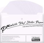 Printable Vinyl for Inkjet & Laser Printer - 30 Pack Printable Vinyl Sticker Paper Glossy White - Standard Letter Size 8.5"x11"