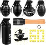 Sratte 6 Pcs Toy Hand Grenade for Tactical Game with 60 Foam Ammo Fun Impact Pull Ring Grenade Toys for Adults Outdoor Sports(Black)