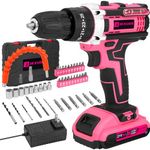 21V Pink Cordless Drill Set, 398In-lb Torque Power Drill Tool Set with 2.0 Ah Battery, 25+3 Torque Setting, 3/8" Metal Keyless Chuck, Electric Screwdriver for Women, 49PCS DIY Home Drill