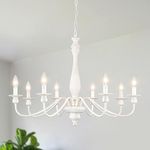 YCZHCC French Country Chandelier, 8 Light Farmhouse Light Fixture Vintage Antique Rustic White Wood Ceiling Hanging Pendant Light Fixture for Bedroom Living Dining Room Kitchen Island Hallway Foyer