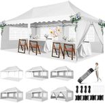 HOTEEL 10x20 Pop Up Canopy Tent for Parties, Waterproof Easy Setup Canopy Tent 10x20 with 6 Sidewalls, 4 Sandbags, Wheeled Bag, Outdoor Sunproof 10x20 Canopy for Backyard, Wedding, Event, Patio, White