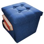 Decor & More Ottoman Cube, 30 * 30 * 30 Cm Foldable storage box, Footrest Ottoman with Storage Step Stool, Padded Seat with Pocket for Living Room, foldable table for Bedroom, Set of 1 Blue