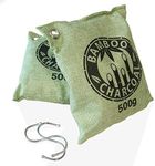 Rupshnok Bamboo Air Purifying bags - Pack of 2 Green 500g Large Natural Odorless Charcoal Activated Carbon Linen Deodorizer bags - Complete with 2 Metal S-Hooks for Hanging Air Freshener