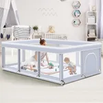 Baby Playpen 51"x51" Play Pens for Babies and Toddlers, Play Yards for Indoor & Outdoor with Zipper Gates, Breathable Mesh with Anti-Slip Base(Grey）