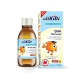 allKiDz DHA Fish Smart Fish Oil for Kids Children Liquid Supplement, Omega-3s in Triglyceride Form for Healthy Brain and Cognition, Natural Orange Flavour, 90 Milliliter