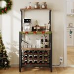 YITAHOME Small Kitchen Microwave Bakers Stand Wine Rack, Wine Rack Freestanding Floor, Coffee Bar Storage with Power Outlet for Liquor Thicken Shelf Farmhouse Dining Room, Rustic Brown