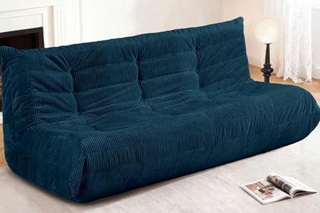 Cansunna Bean Bag Chair,Giant Beanbag Chairs for Adults,Comfy Large Fireside Chair Lazy Sofa,Corduroy Bean Bag Lounger with Memory Foam Filled,Floor Sofa Couch for Living Room (Navy Blue, 3-Seater)