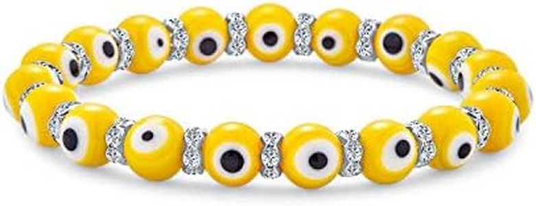 Turkish Lemon Yellow Evil Eye Glass Bead Stretch Bracelet for Women Teens Rondelle Crystal Spacers for Protection and Good Luck