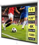 VIVOHOME 120 Inch 1:1 Pull Down Projector Screen, HD 4K Retractable Movie Screen for Indoor Home Theater and Office, Manual Projection Screen with Auto Locking (84Wx84H Inch Display Area)