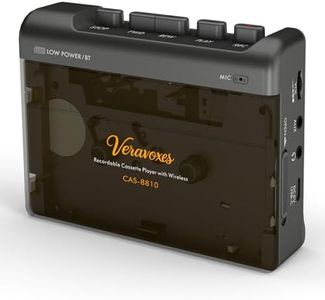 VERAVOXES Portable Bluetooth Cassette Tape Player, Cassette Player Recorder,Equipped with Headphone and AUX Ports, Support AUX Line in Record,Built-in Microphone, Powered by DC or AA Battery (Black)