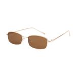 Karsaer Vintage Small Rectangle Non-Polarized Sunglasses Women Men Retro Trendy Square Metal Frame Sun Glasses E1048, Gold,Brown