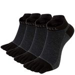 VWELL Cotton Toe Socks Five Finger Socks No Show Crew Athletic Running Socks 4 Pairs,Size 7-11, Black, 7-11