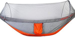 Garosa Double Camping Hammock Portable Parachute Nylon Hammock Travel Hanging Bed with Net for Hiking Travel Backpacking Beach Yard(Gray+Orange),Hammock