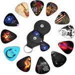 South Feather Cool Guitar Picks 12 Medium Pack with Leather Picks Holder ,Unique Artistic Personalized Guitar Pick Punch for Electric Guitar Bass Acoustic Guitar Lovers Gift (Medium) (GP500)