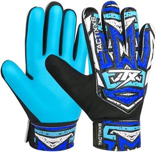 TACTIXXS Soccer Goalkeeper Gloves for Kids Boys Children Youth, Funky Football Goalie Gloves Anti Slip 4mm Latex Palm with Strong Grip (Cyan Blue, Size 5 Suitable for 9-12 Years)