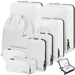 Compression Packing Cubes, Lumesner 8 Set Travel Packing Cubes for Carry on Suitcases, Compression Suitcase Organizers Bag Set & Travel Cubes (8-piece, White)