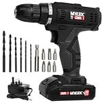 MYLEK MYW09 18V Cordless Drill Electric Screwdriver Set, Powerful Lithium Ion Battery Pack, 18 Volts Combi Driver, DIY Accessory Kit, Black