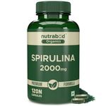 Nutrabud Organics Spirulina Capsule 2000mg per Serving - 120 Veg Capsules - For Women, Men - Preservative & Additive Free (120 Count (Pack of 1))