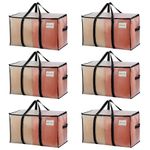 VENO 6 Pack Moving Bags, Moving Supplies, Moving Boxes, College Packing Storage Boxes with Lids Alternative, Heavy Duty Totes, Extra Large, Sturdy Handles, Zipper (Clear with Black Handles, 6 Pack)