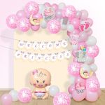 Party Propz Welcome Baby Girl Decoration - 66pcs | Welcome Baby party Decoration Girl | Baby Welcome Home Decoration | Baby Shower Decor | Welcome Princess Banner (Cardstock, Latex) (Pink)