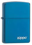 Zippo Windproof Lighter - Logo - High Polish Blue, Laser Engrave - Refillable, Lifetime Use - Adjustable Flame - Gift Box - Metal Construction - Made in USA