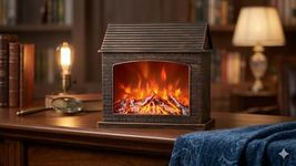 Alusters Portable Tabletop Artificial LED Fireplace with Realistic Log Wood Burning Flame Simulation Effect for Decoration (Design 2)