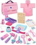 Lehoo Castle Girls Toys Age 3 4 5, Doctor Kit for Kids Wooden, Toys for 3 Year Old Girls, Pretend Play Doctor Set with Stethoscope, Pink Medical Kit Toys for Toddlers Girls Ages 3 4 5 6 Year Old