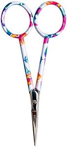 SINGER 4 Inch Forged Embroidery Scissors with Curved Tip for Sewing, Cross-Stiching, Crafts, & More (White Floral Printed, 1-Pack)