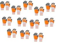 PinKit Heavy Duty Reusable Hand Gloves for Garden Agriculture Industrial Farming work Nitrile, Nylon & Vinyl Glove for Men & Women - Orange & Black (Pack of 12 Pairs)