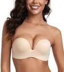 Lemorosy Women's Strapless Bra Push Up Anti-Slip Push Size Support Lift Up Wirefree Bra(Wing Beige,32B)